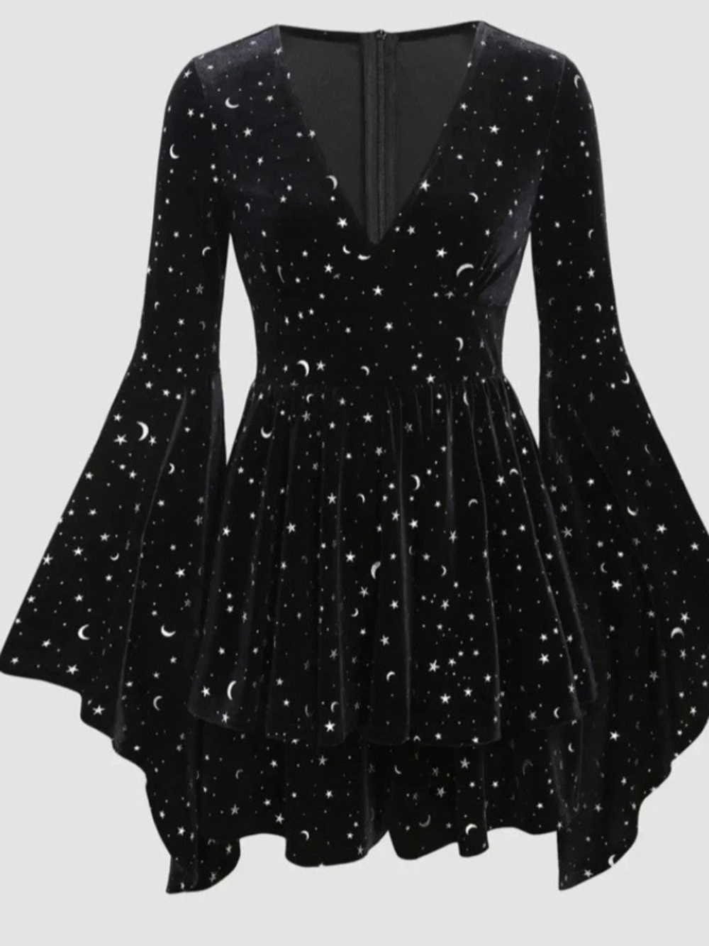 NWT Cider VELVET V-NECK STAR & MOON PATTERN BELL SLEEVE ROMPER L CC9-10 - Picture 4 of 5